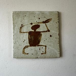 Artisanal Ancient Hawaiian Petroglyph Rustic Glaze Softly Textured Ceramic Tile